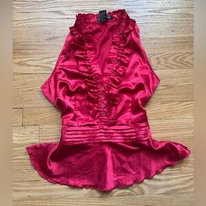Satin Red Ruffled Blouse